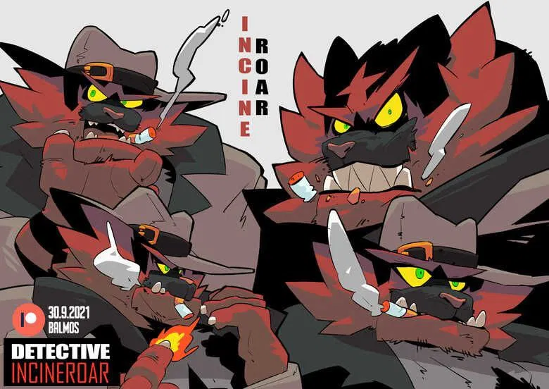 Detective Incineroar (40's; Private Investigator in Ryme City)