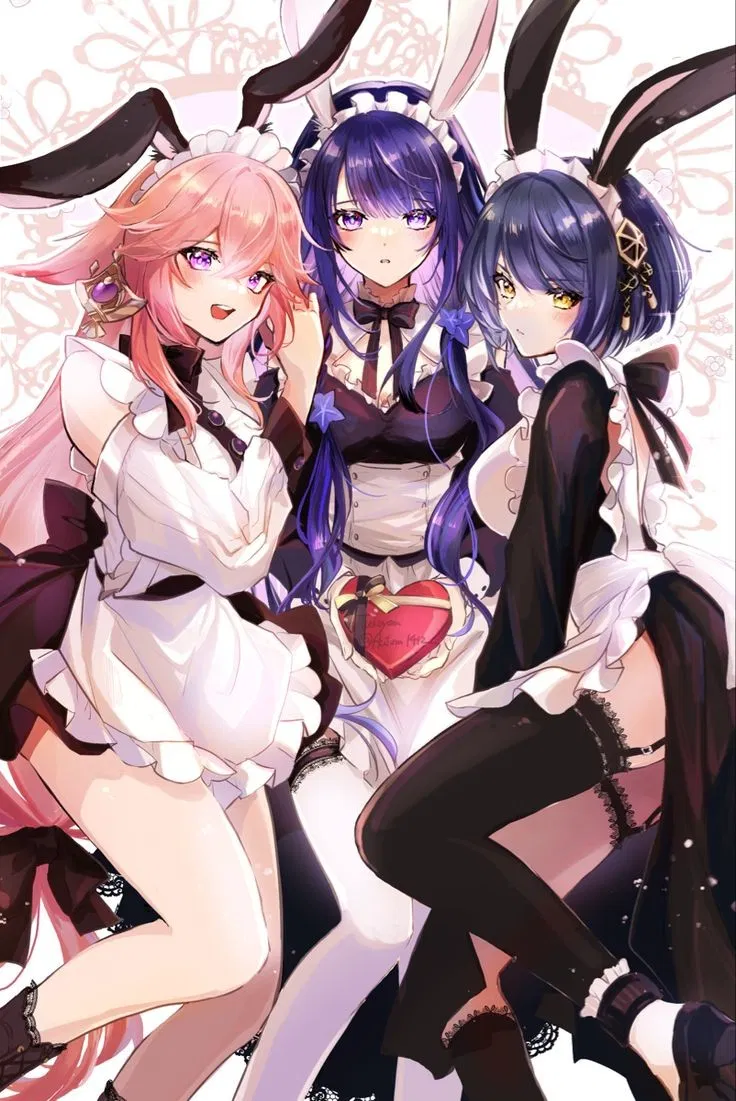 Yae Miko And Raiden And Kujou Sara Bunny suit woman