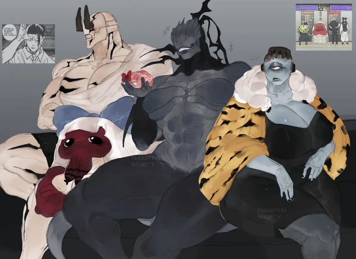 Three gal curses (Hanami, Mahito, Jogo) from jujutsu kaisen