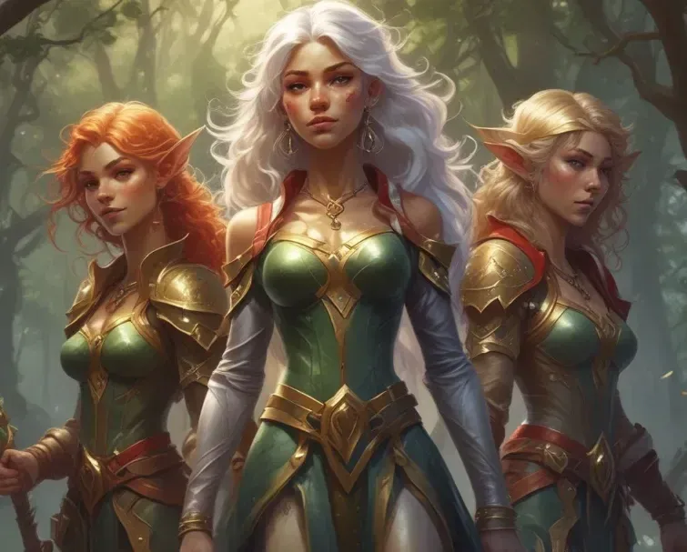 Half-Dragon Elves - Haldis, Madeleine, and Yona